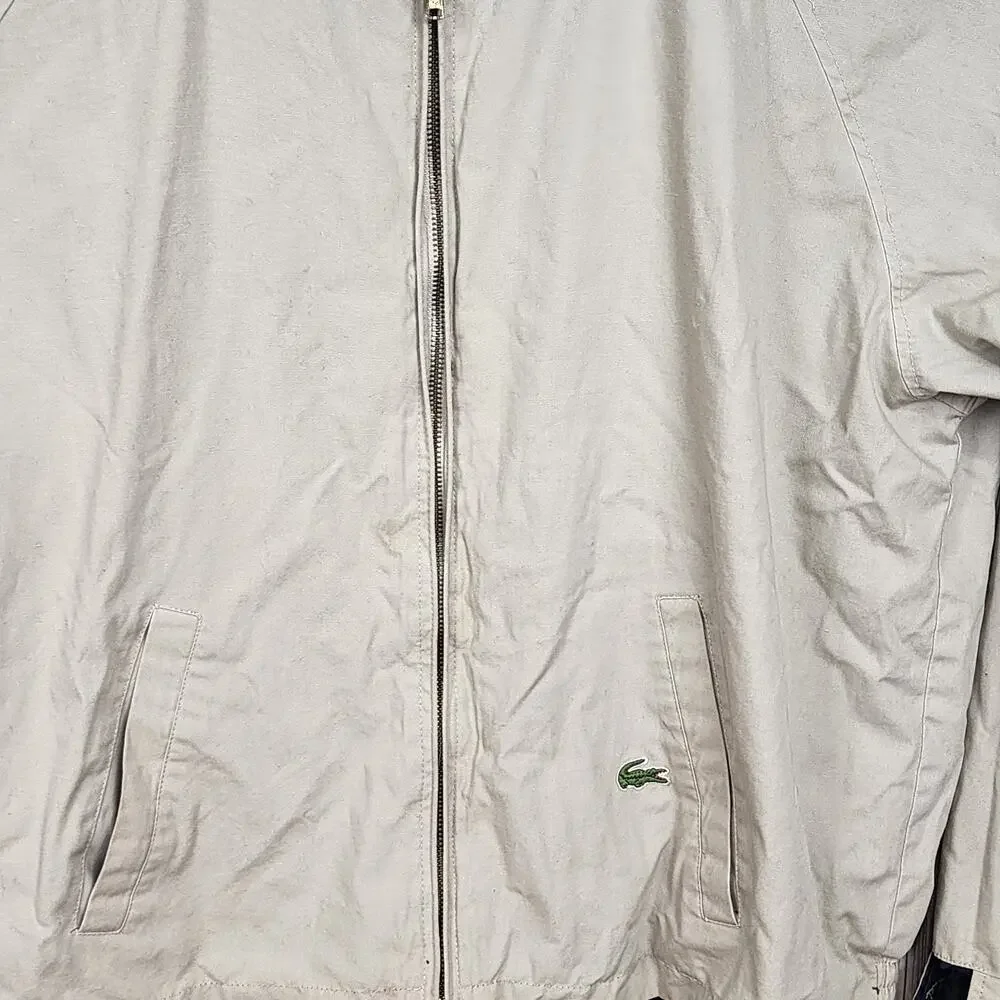 Lacoste Reversible Jacket Men's XL Navy Blue Tan Croc Logo Full Zip Bomber